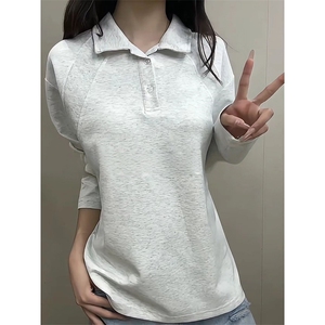 抖音得物高品质美式高街重磅曼巴棉结构螺纹拼接翻领卫衣长袖T恤图片
