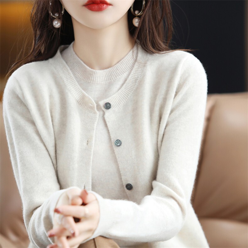 无袖背心加针织羊毛开衫女2024秋新款圆领内搭配宽松外套,女装羊毛衫,斯尔特羊绒