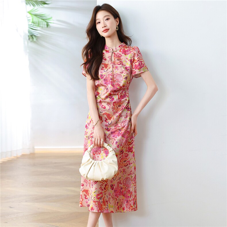 慕未家J夏装新款立领打褶中长上衣松紧腰短裤时尚国风熹58298,女装连衣裙,布芭啦