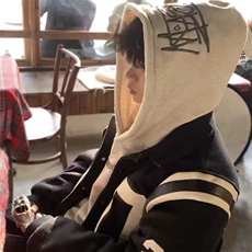 复古学院风简约小众连帽卫衣男女春秋冬设计感慵懒百搭套头衣外套，女装短外套，星座302B