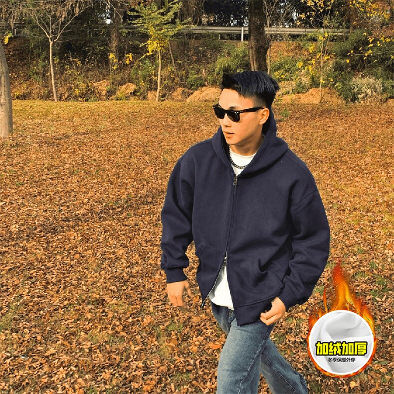 480G重磅加绒硬挺boxy男女秋冬美式高街结构双拉链开衫卫衣厚外套，女装短外套，电商A486