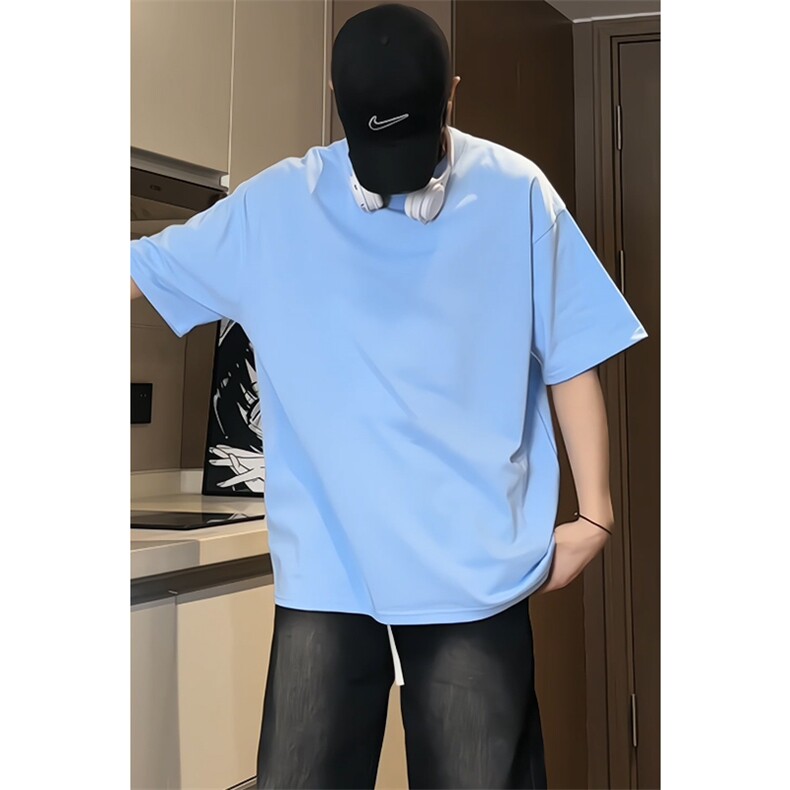 美式纯色休闲风短袖T恤男女宽松简约款重磅圆领上衣T3495-特价P20,男装T恤,电商A007