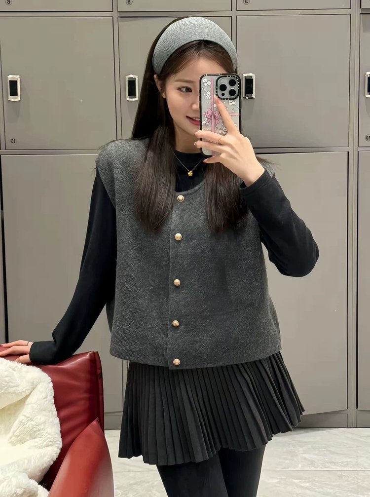 2025年秋季时尚百搭通勤简约休闲带扣马甲,女装马甲,沐策羊绒