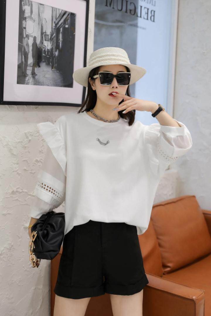 大花边七分袖拼接卫衣，女装卫衣/绒衫，春信拙源