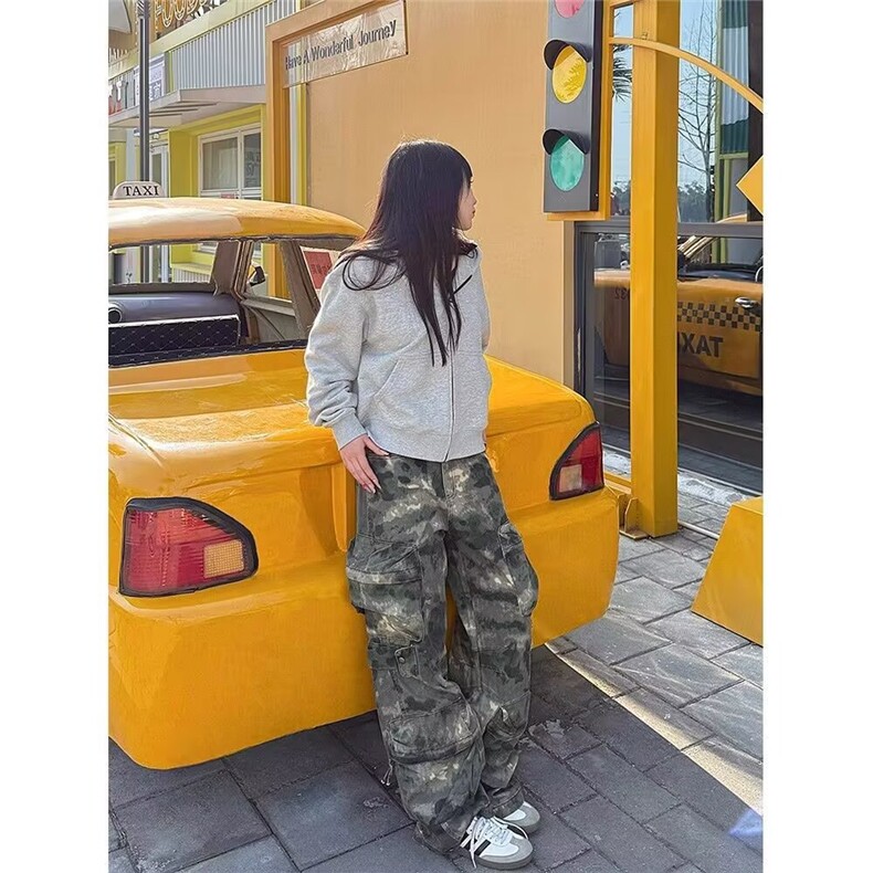 W10590-P78网图现货美式复古迷彩工装裤宽松百搭休闲阔腿裤,男装工装外套,星座1608