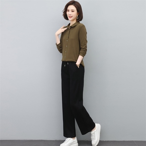 春秋冬双面绒两件套装女加绒加厚衬衫女中老年妈妈装图片