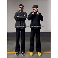 黑色星空尼加厚西裤男高街显瘦休闲直筒毛呢阔腿裤子LK26600-P43，男装西裤，星座1008