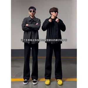 黑色星空尼加厚西裤男高街显瘦休闲直筒毛呢阔腿裤子LK26600-P43图片