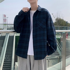 格子衬衫美式简约男女生春秋季复古街头百搭外套CS320-P35，男装衬衫，星座302B