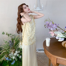 黄色刺绣新中式国风连衣裙套装女夏2025新款改良年轻款旗袍绝美，女装套装/套裙，2C129