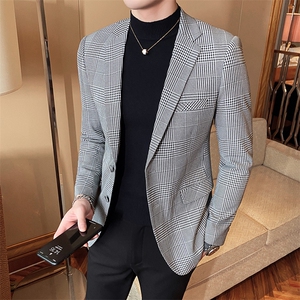 2023春新款西装男士白色格子西装西服西外套803-