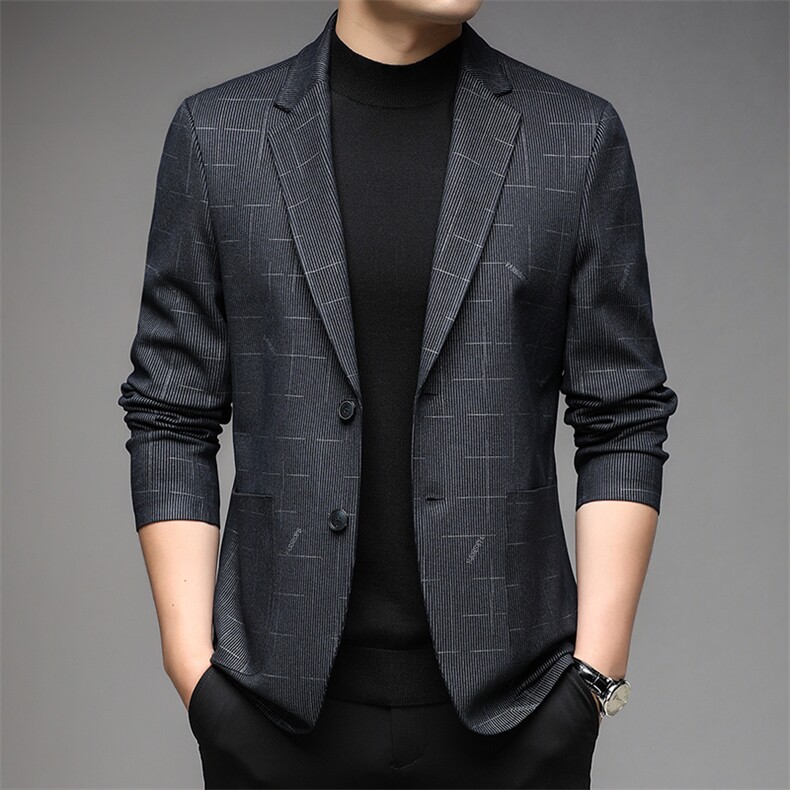 商务休闲西服中年男士新款时尚宽松男装百搭无痕纯色免烫上衣图片