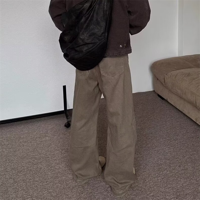 美式复古Cleanfit咖啡色牛仔裤男女宽松休闲直筒长裤LY91322-P48,男装牛仔裤,星座1008