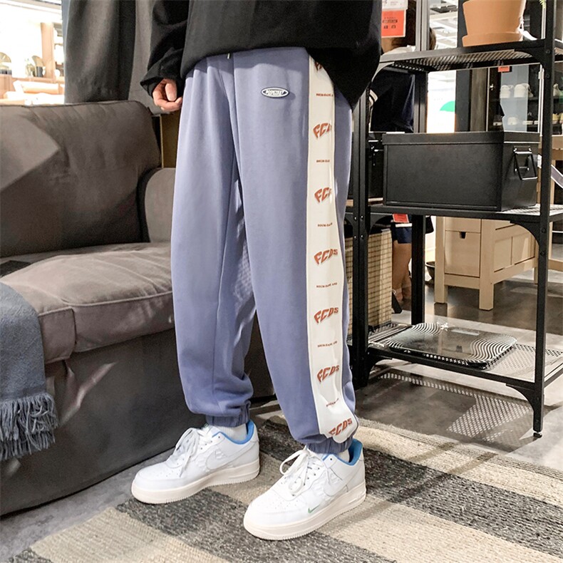 港风2023秋冬新款撞色串标束脚运动休闲潮牌裤子2120-45控69,男装休闲裤,星座914-3