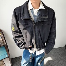 纯色翻领夹克男春秋季2025新款工装外套上衣百搭宽松简约复古休闲，男装夹克，星座506A