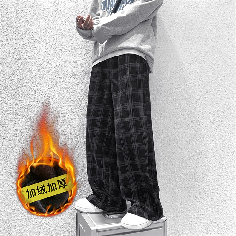 冬装加绒加厚休闲灯芯绒格子拖地直筒裤B221-LK21163-P50加绒P60,男装休闲裤,电商B221