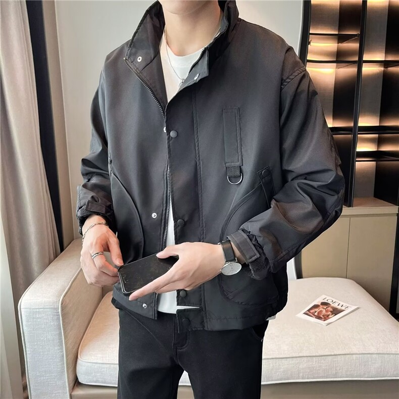 2024新款纯色工装夹克男士秋季外套百搭修身韩版立领衣服D09/P60，男装夹克，星座506