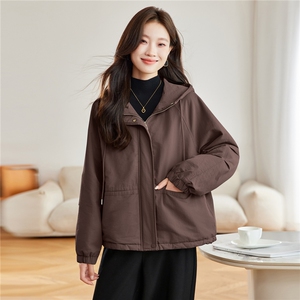 时尚连帽短款加绒加厚外套女2025秋冬新款宽松显瘦休闲派克服棉服图片