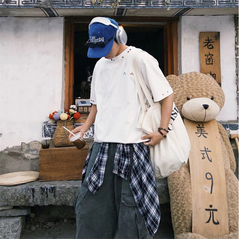 万针全刺绣工艺高品质260克双纱纯棉美式高街短袖T恤特P33,男装T恤,电商A486