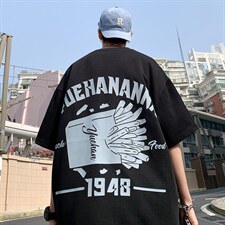 抖音供货、200克现货全棉印花宽松版型短袖T恤D223A-T2261-P30，男装T恤，电商019-1