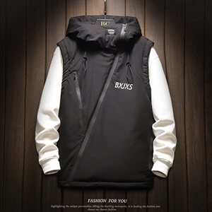 木板斜拉链装饰连帽棉马甲男冬季防风灰色马甲A090-MJ20p75限98图片
