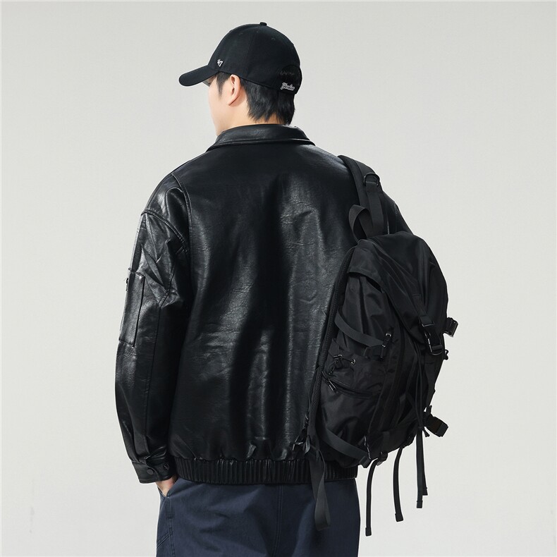 2025美式复古皮衣外套男款秋季宽松休闲百搭潮流机车服夹克男,男装夹克,电商D215