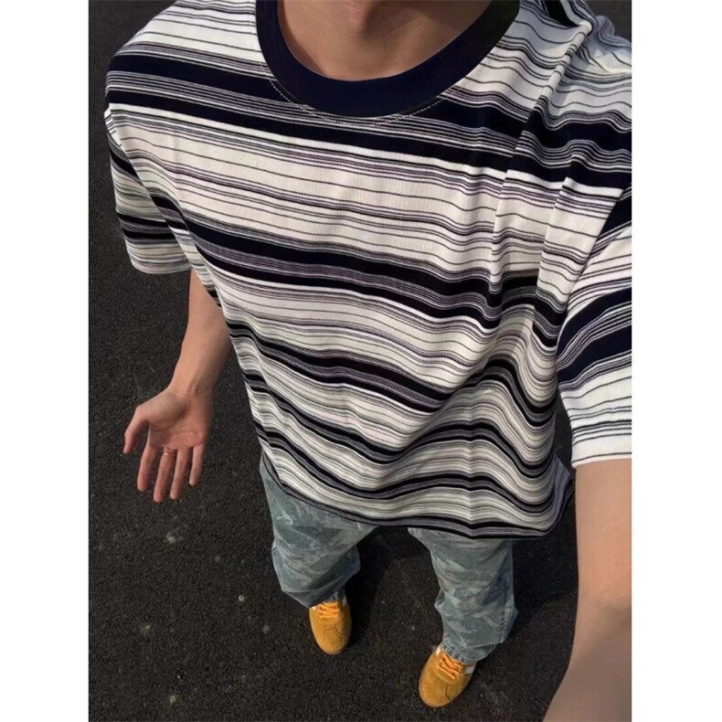 重磅潮流新款日系街头休闲圆领百搭款短袖克条纹T恤男女上衣T10,男装T恤,星座1116A（原606A-3）