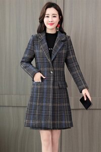 2024冬新款套装韩版气质修身格子毛呢外套时尚百搭+半身裙两件套图片