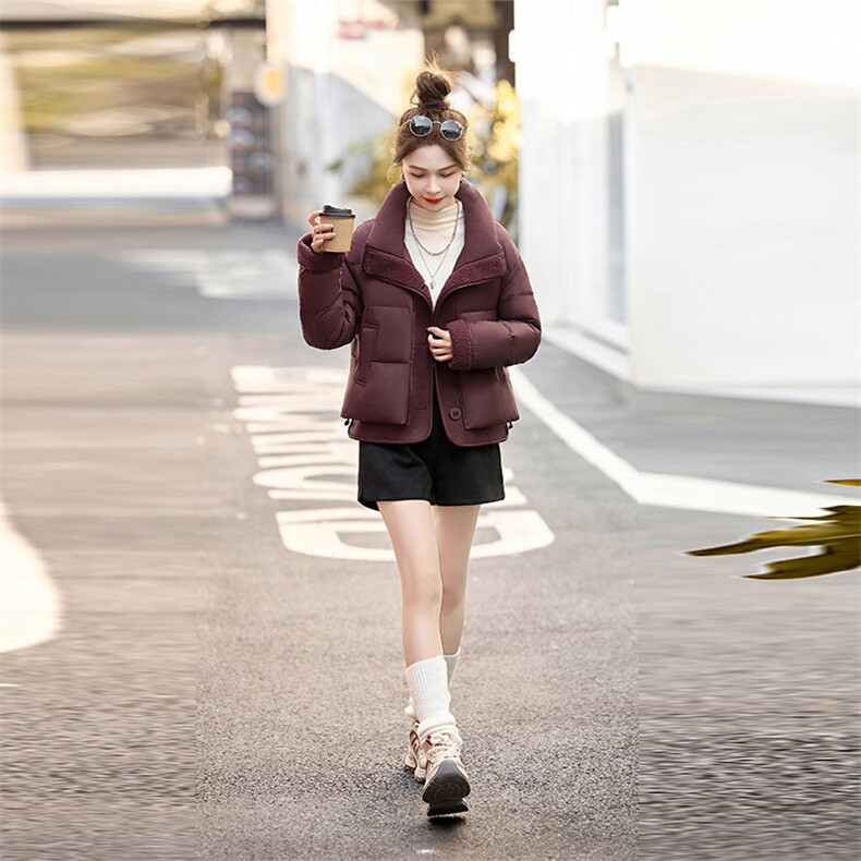 小香风羊羔毛拼接短款羽绒服女2024冬新款高端加厚保暖白鸭绒外套,女装羽绒服,自然秀