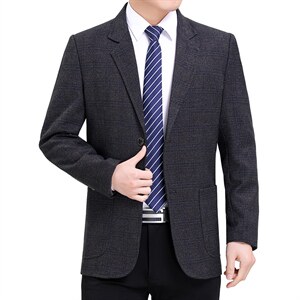 休闲西服中年男士条纹外套商务便服宽松免烫爸爸秋季小西装图片