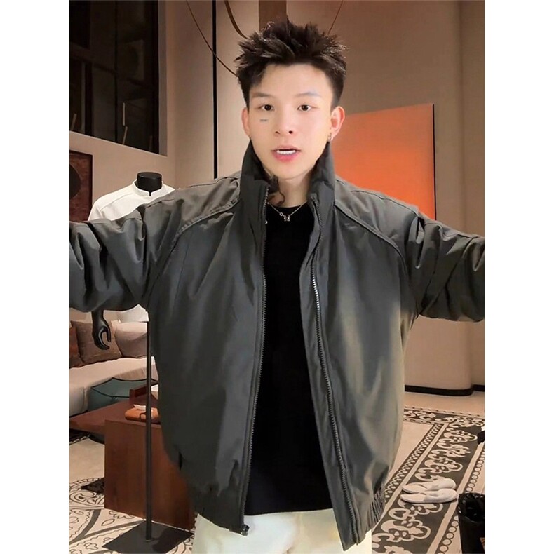 现货美式高街休闲夹克冬季三防立领纯色户外工装加厚棉服外套,男装夹克,电商A486