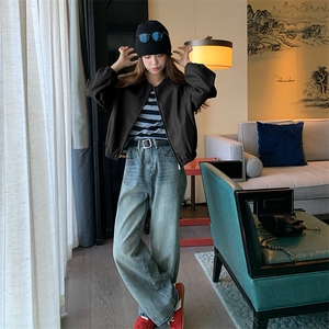 美式复古短款皮衣外套女2024秋季新款做旧减龄小个子炸街夹克上衣图片