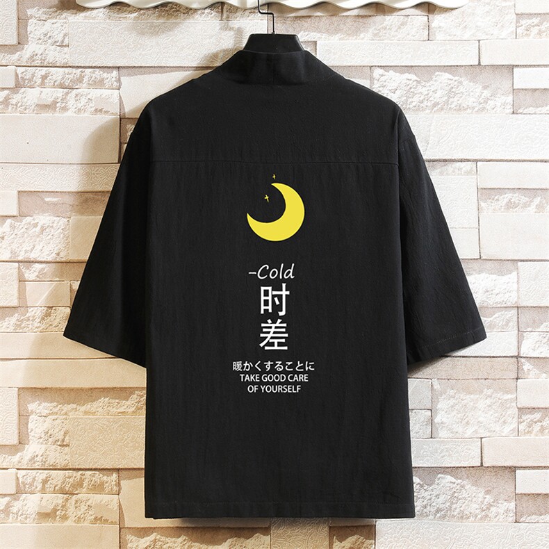 HF59047-P40风汉服男开衫外套七分袖道袍砖墙挂拍,男装民族服装,电商A040A