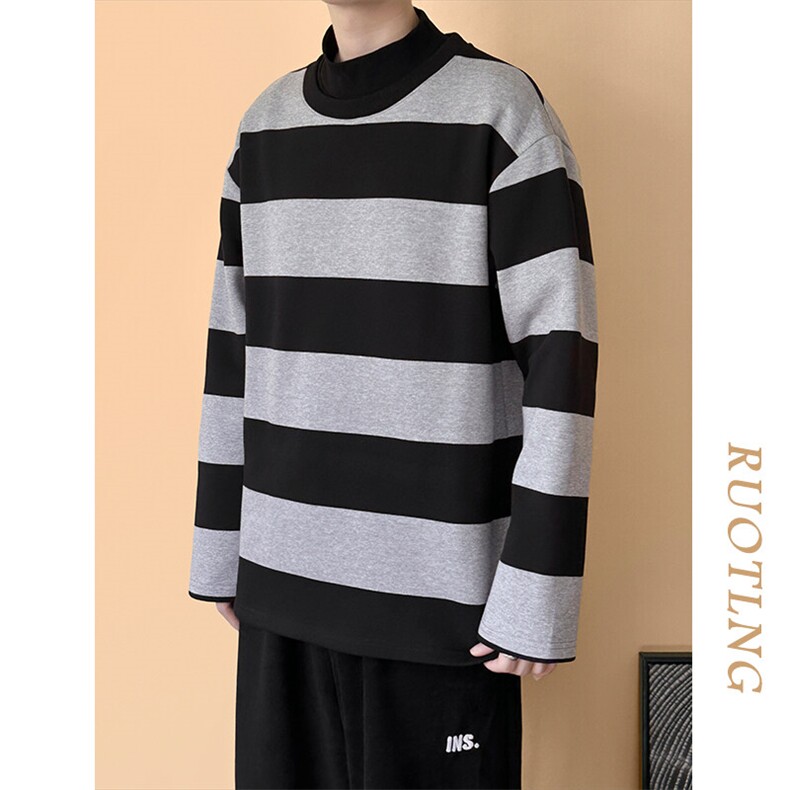 春秋现货高品质潮牌卫衣98.4%棉粉色条纹上衣宽松A351-AW2514-P75,男装卫衣,电商A351