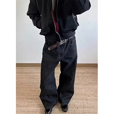 老钱风黑色赤耳窄幅红边原牛直筒微喇阔腿休闲A字牛仔裤N619，男装牛仔裤，星座1116A（原606A-3）