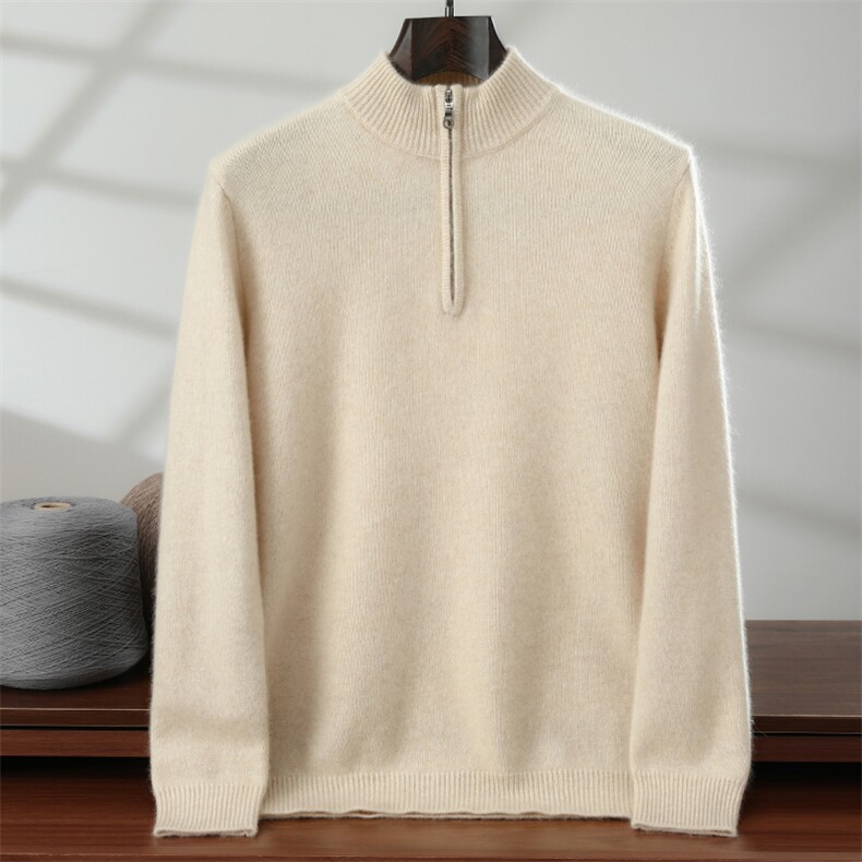 秋冬新款纯色针织半高圆领时尚百搭，男装针织衫/毛衣，隆格羊绒