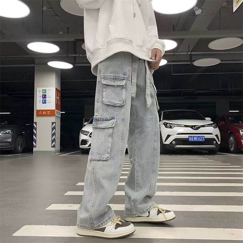 欧美hiphop炸街裤子高街ins多口袋工装牛仔裤男宽松直筒N8140-p55,男装牛仔裤,星座1008-1