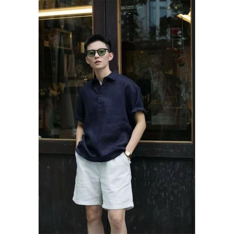 网图！高级松弛老钱风含麻轻薄夏季短袖-EX51007-特批25,男装T恤,电商A061
