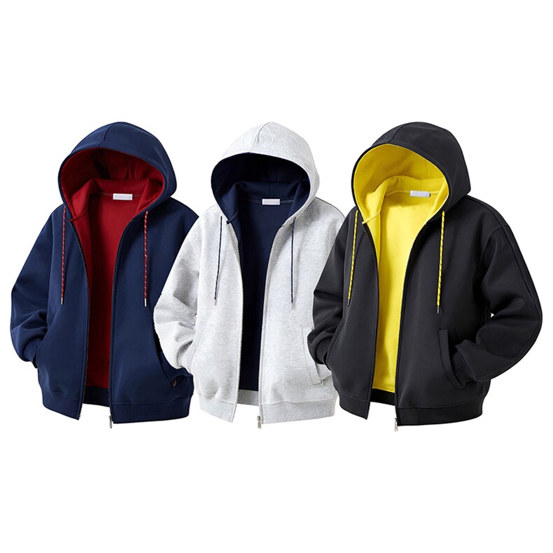 抖音得物二开美式高街重磅结构双层撞色连帽卫衣开衫外套W116，女装短外套，电商A486-1