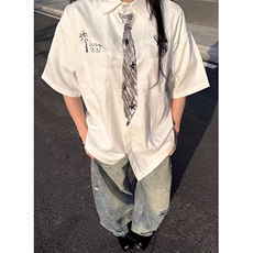 新款潮流百搭流行手绘涂鸦领带短袖衬衫气质原宿insC7008，男装T恤，星座1116A（原606A-3）