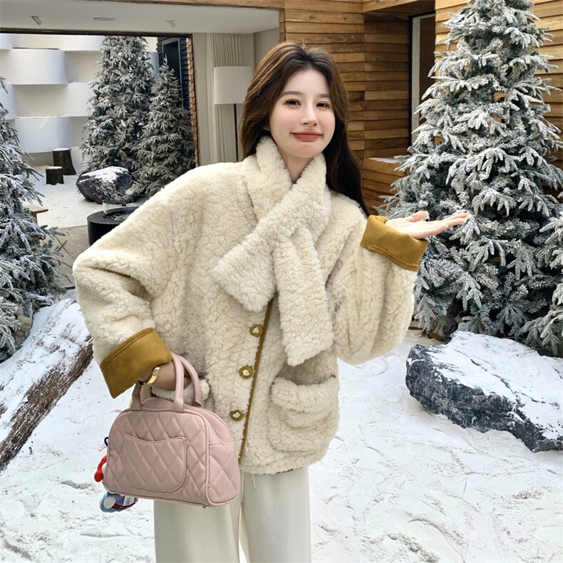 冬装新款短款皮毛外套配围巾2C153-728-P185K278,女装短外套,2C153