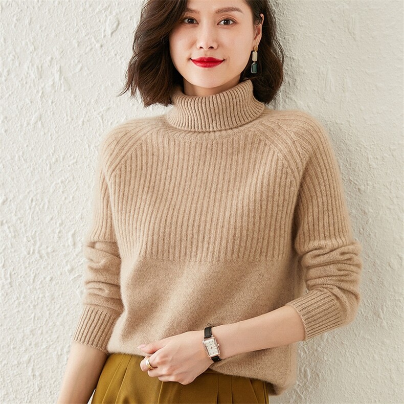 秋冬新款红色半高领羊绒衫女宽松显瘦长袖毛衣时尚百搭,女装羊绒衫,澳冬特羊绒