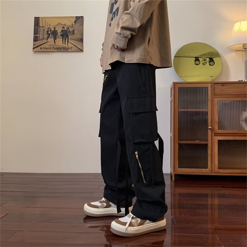 秋冬高街复古工装裤子男潮牌ins宽松直筒阔腿裤K7128-P40加绒50,男装工装外套,星座1008-2