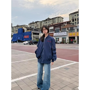 美式飞行员冲锋衣夹克女春秋新款设计感韩系宽松百搭棒球服外套女图片