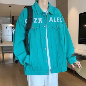 黑色牛仔外套男春秋2024新款青少年夹克美式痞帅宽松上衣X339/P62,春风衣和什么搭配最好图片