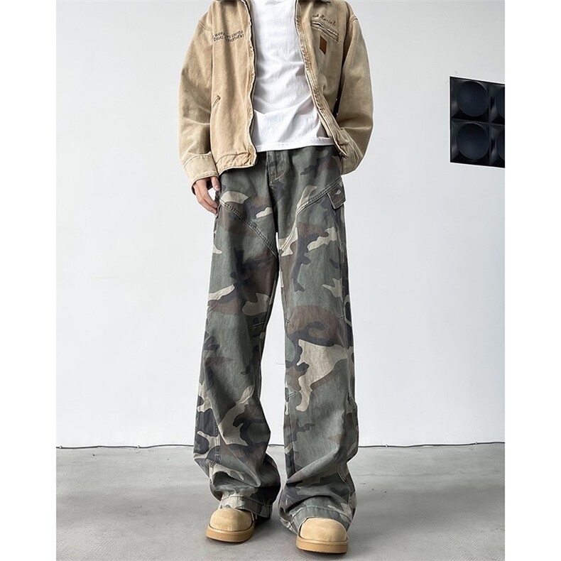 迷彩休闲裤女韩版潮流高街帅气百搭直筒2024冬季ins长裤K5904-P51，男装休闲裤，星座412-2
