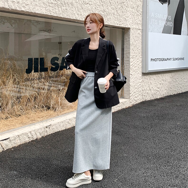 设计感拼接撞色西装套装裙女秋季2025年新款休闲韩系半身裙两件套,女装套装/套裙,2C115