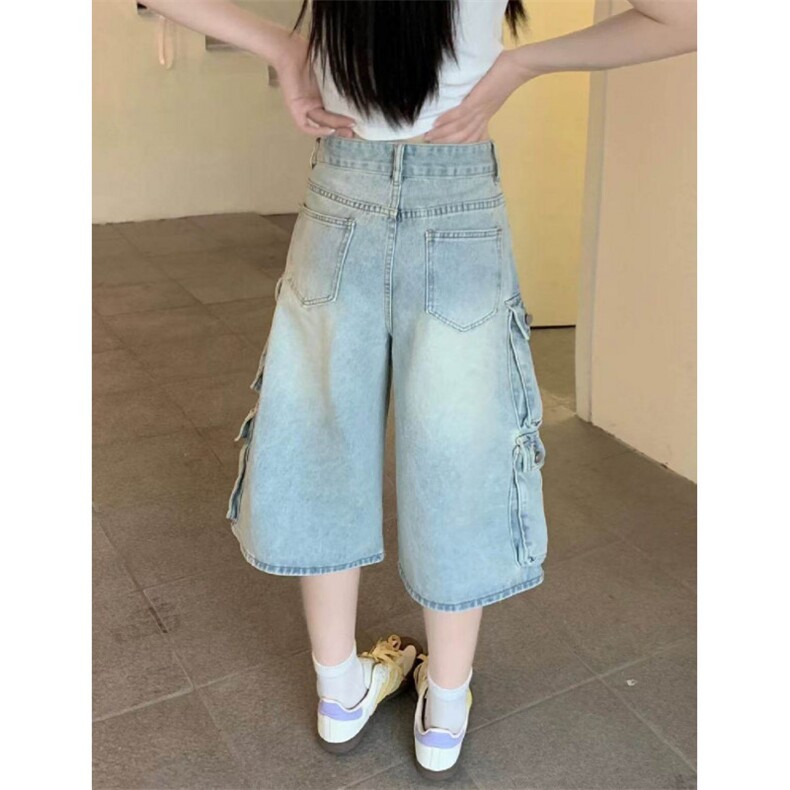 多口袋工装七分牛仔裤男女韩版潮流2025夏季ins短裤子RK2602-P59,男装牛仔裤,星座412-1