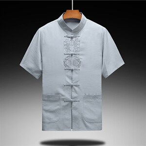 DW22039夏男式薄款短袖风纽扣休闲套装中老年爸爸装唐装P120图片