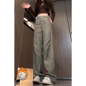 扎染褶皱大码保暖银狐绒显瘦百搭微喇裤男K24004J加绒-特P58控108图片